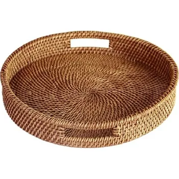 Úložný box Ručně tkaný kulatý úložný košík 35 x 6 cm Nízký dekorativní box na drobnosti klíče kosmetiku organizaci domácnosti