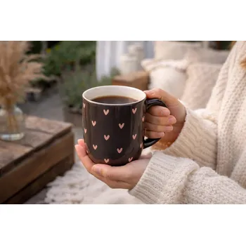 Hrnek keramika z odolné kameniny 300 ml se srdíčky, 3 barvy, výška: 9,1 cm, délka: 11 cm Barva: Černá