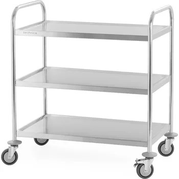 Servírovací stolek TECHNICA Číšnický vozík 3-policový z nerezové oceli, úchyt s trubkovým profilem, 860x540x940 mm | TECHNICA, Silver Line