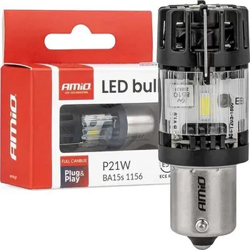 Autožárovka AMIO LED žárovka 12V 21W BA15s čirá FULL CANBUS