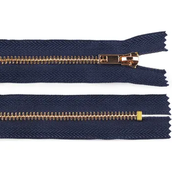 Zip Kovový zip No 5 délka 14 cm (jeansový) Varianta: 330 modrá tmavá zlatá, Balení: 1 ks