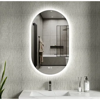 Zrcadlo Erga Demi, oválné LED zrcadlo 60x100cm, 3 barvy světla, přední osvětlení, topná podložka proti zapaření, ERG-V01-Demi-6010-CL