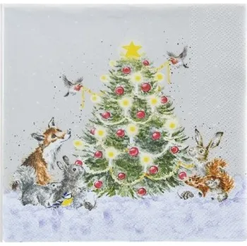 Papírový ubrousek Papírové ubrousky Wrendale Designs, 24 x 24 cm – vánoční stromek
