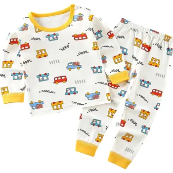 Dětský bílý set s potiskem autíček triko s dlouhým rukávem a kalhoty na gumu Unisex bavlněná pohodlná souprava 5