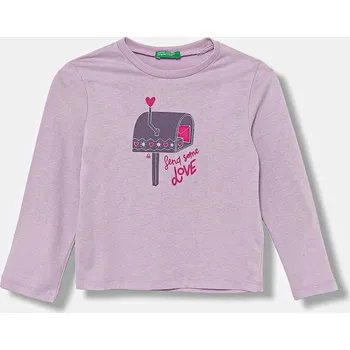 Dětská móda Dětské bavlněné tričko s dlouhým rukávem United Colors of Benetton 3JERG10KB.P.seasonal fialová 04X, vel. 116