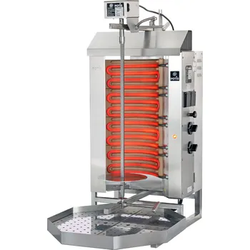 Kuchyňský gril POTIS Elektrický gril na kebab/gyros, 2 topná pole, zátěž 30 kg, 400V, 5,2 kW, 500x450x920 mm, nádoba na tuk 500x500 mm | POTIS, E2-N