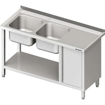 Dětský stůl STALGAST Stůl s dvoukomorovým dřezem z levé strany se skříňkou a policí 1800x600x850 mm | STALGAST, 981066180