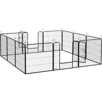PawHut Štěňací výběh, výběh pro domácí mazlíčky, 12 panelů 80x80 cm každý, 2 dveře, ocelový rám, šedý