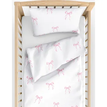 Povlečení Dětské bavlněné povlečení do postýlky - Růžové mašličky 90 x 120 a 40 x 60 cm