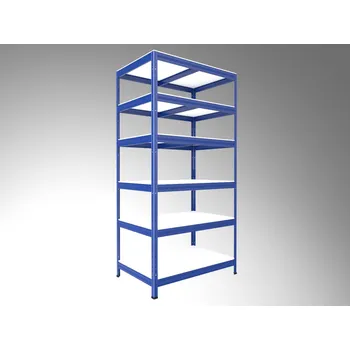 Dílenský regál Bezšroubový regál Biedrax 35 x 60 x 180 cm, modrý, 6 polic bílé lamino 12mm, nosnost 200 kg na polici