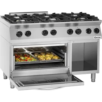 Sporák BARTSCHER Plynový sporák 6 hořáků s elektrickou troubou, GN 2/1, 1200x700x 955 mm | BARTSCHER, MFG 7360
