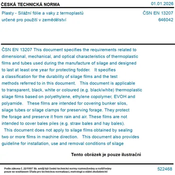 ČSN EN 13207 - Plasty - Silážní fólie a vaky z termoplastů určené pro použití v zemědělství - Tisk