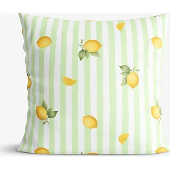 Povlak na polštářek Dekorační povlak na polštář - Zelené proužky s citrony 40 x 40 cm
