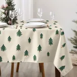 Hranatý ubrus z pevné bavlny - Stromečky na režném 140 x 220 cm