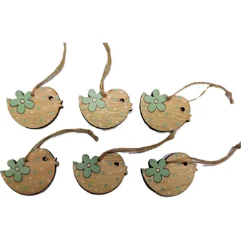 Velikonoční dekorace Dřevěný ptáček s kytičkou - závěsný, 5 cm, zelený