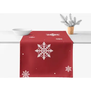 ubrus Běhoun na stůl 100% bavlněné plátno - Sněhové vločky na červené 35x120 cm