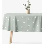 Oválný ubrus 100% bavlněné plátno - Srdíčka na šalvějově zeleném 140 x 200 cm