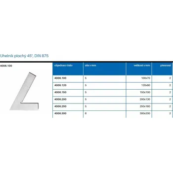 Úhloměr Ocelový plochý úhelník 100x70 mm 45° , DIN875/2 , KMITEX KCZ-4006.100