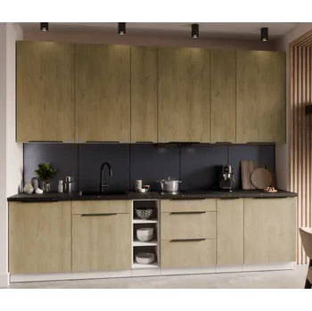 Kuchyňská linka Kuchyňská linka Cremona, sestava C 2, 300 cm, 12 skříněk, dub cremona/bílá matná