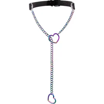 Náhrdelník DARK CHOKER / náhrdelník - černý dlouhým řetízkem se srdíčkem OIL SLICK MULTICOLOR