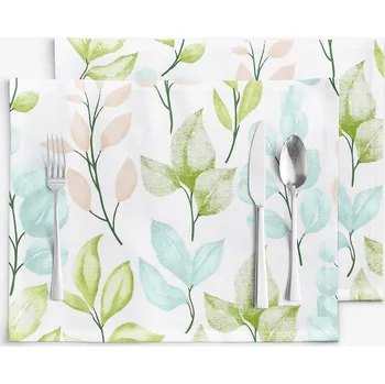 ubrus Prostírání na stůl 100% bavlněné plátno Deluxe - Malované lístky - sada 2ks 30 x 40 cm