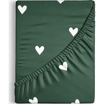 Prostěradlo Bavlněné napínací prostěradlo - Srdíčka na tmavě zeleném 80 x 160 cm