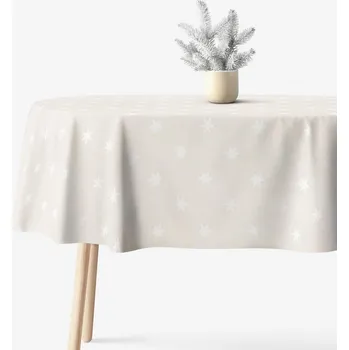 ubrus Oválný ubrus Natura - Sněhové vločky na režné 120 x 160 cm
