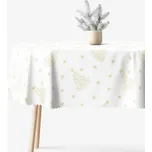 Vánoční oválný teflonový ubrus - Zlaté vánoční stromečky a hvězdičky 120 x 200 cm