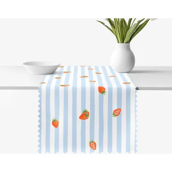 ubrus Běhoun na stůl teflonový - Modré proužky s jahodami 50x120 cm