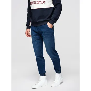 Pánské kalhoty Pánské džínové kalhoty s žebrovaným pasem - tmavě modré V3 OM-PADJ-0242 - L