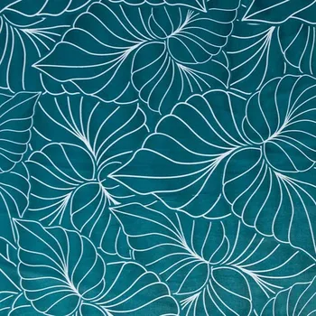 Dekorační samet tyrkysový, bílé listy, š.140