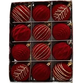 Vánoční dekorace Dvanáctidílná sada Vánočních koulí 6 cm Šest dekorů po dvou kusech Ozdoby na stromeček Vánoční dekorace 6 x 6 x 7 cm červená