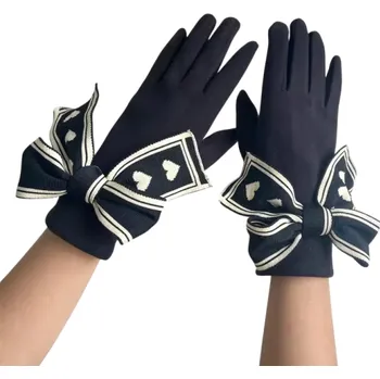 Rukavice Dámské pletené rukavice s mašlí univerzální velikost Dotykové zimní rukavice z polyesteru a elastanu elegantní doplněk 2