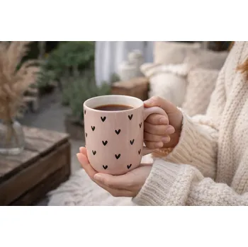 Hrnek keramika z odolné kameniny 300 ml se srdíčky, 3 barvy, výška: 9,1 cm, délka: 11 cm Barva: Růžová