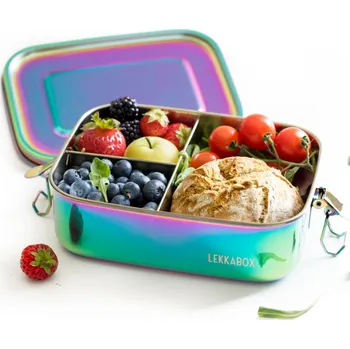 Svačinový box Lekkabox nerezový dělený svačinový box Safe - Leak-proof rainbow stainless steel