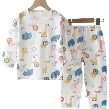 Unisex dětská bílá souprava triko s dlouhým rukávem a kalhoty na gumu Potisk zvířátek Výstřih do O Bavlněný set 6-9 měsíců