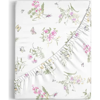 Prostěradlo Bavlněné napínací prostěradlo - Barevné luční květiny na bílém 80 x 160 cm