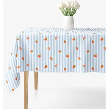 ubrus Hranatý teflonový ubrus - Modré proužky s jahodami 80 x 80 cm