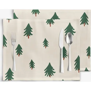 ubrus Prostírání na stůl z pevné bavlny - Stromečky na režném - sada 2ks 30 x 40 cm