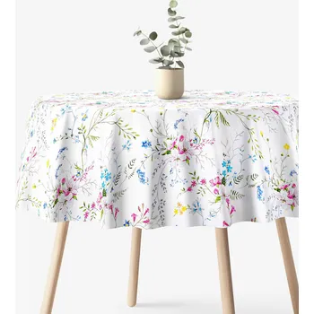 ubrus Kulatý ubrus 100% bavlněné plátno - Malované luční květiny Ø 100 cm