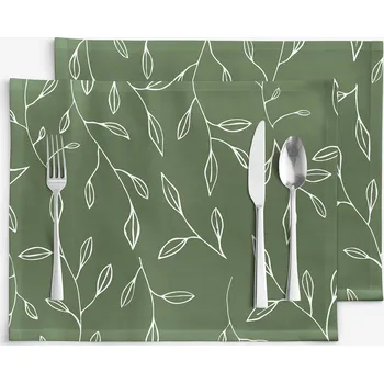 ubrus Prostírání na stůl 100% bavlněné plátno - Čajové lístky - sada 2ks 30 x 40 cm