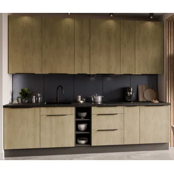 Kuchyňská linka Kuchyňská linka Cremona,  sestava B 2, 300 cm, 12 skříněk, dub cremona/antracit
