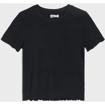 Dívčí oblečení Sinsay - Tričko z&nbsp;žebrovaného úpletu - černá - 582II-99X - 582II-99X-140