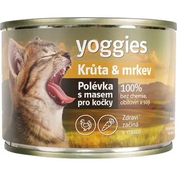 Krmivo pro kočku Yoggies Polévka s masem pro dospělé kočky krůta a mrkev 185 g