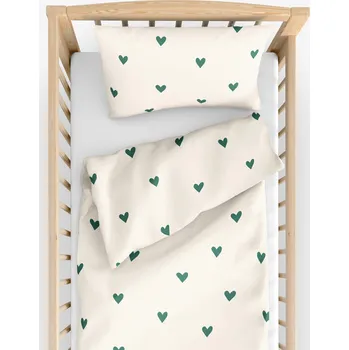 Povlečení Dětské bavlněné povlečení do postýlky - Srdíčka na slonové kosti 110 x 125 a 35 x 55 cm