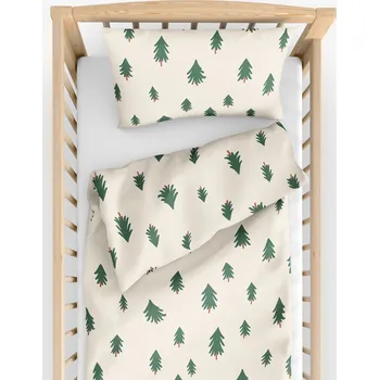 Povlečení Bavlněné povlečení do dětské postýlky - Stromečky na režném 110 x 125 a 35 x 55 cm
