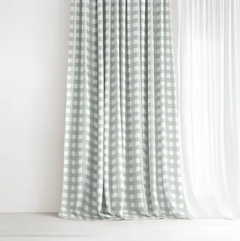 Bavlněný závěs - Šalvějově zelené kostičky 140x150 cm