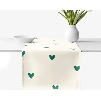 ubrus Běhoun na stůl 100% bavlněné plátno - Srdíčka na slonové kosti 35x120 cm