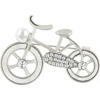 Brož Brož - jízdní kolo ozdobené bílou perletí a zirkony, stříbrné barvy