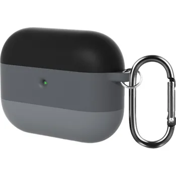 SIlikonový obal s proužky a karabinou pro AirPods Pro 3 - šedý